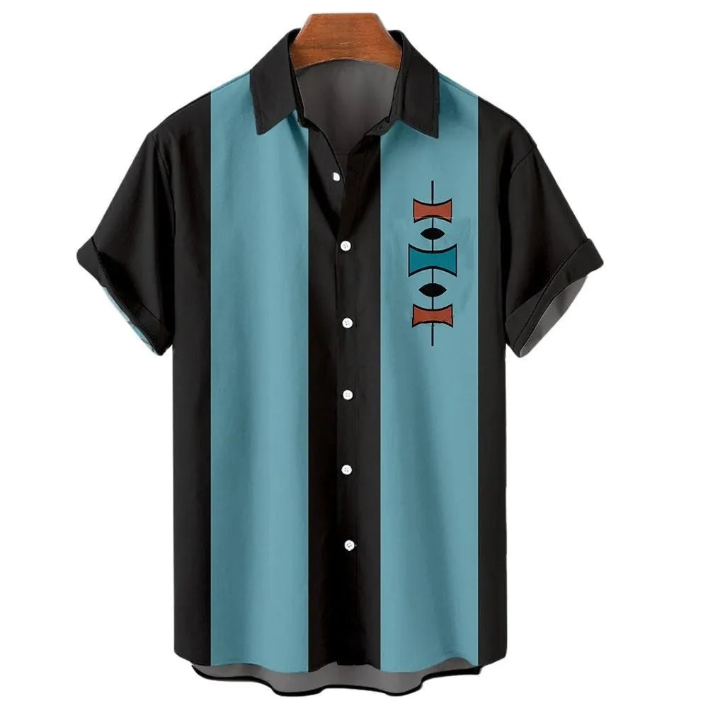 Men's stripe pattern Hawaiian shirt with short sleeves and elastic band construction