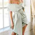 Women's matcha green off-shoulder strapless dress with high waist and lace-up back