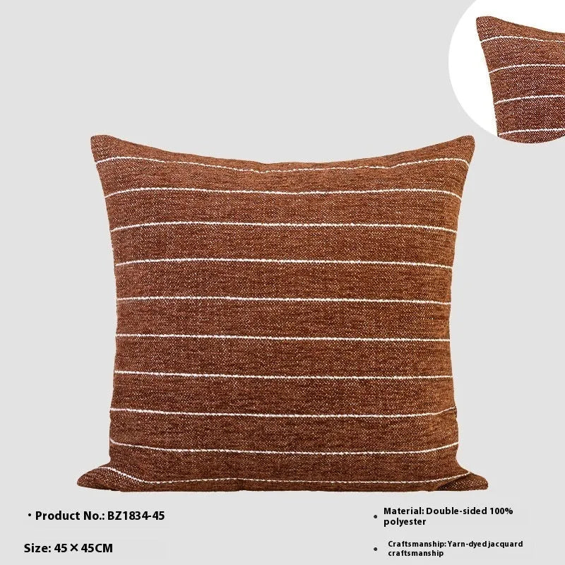 Chinese ancient style square sofa cushion in brown Maillard colour patterns on a 45cm pillow.