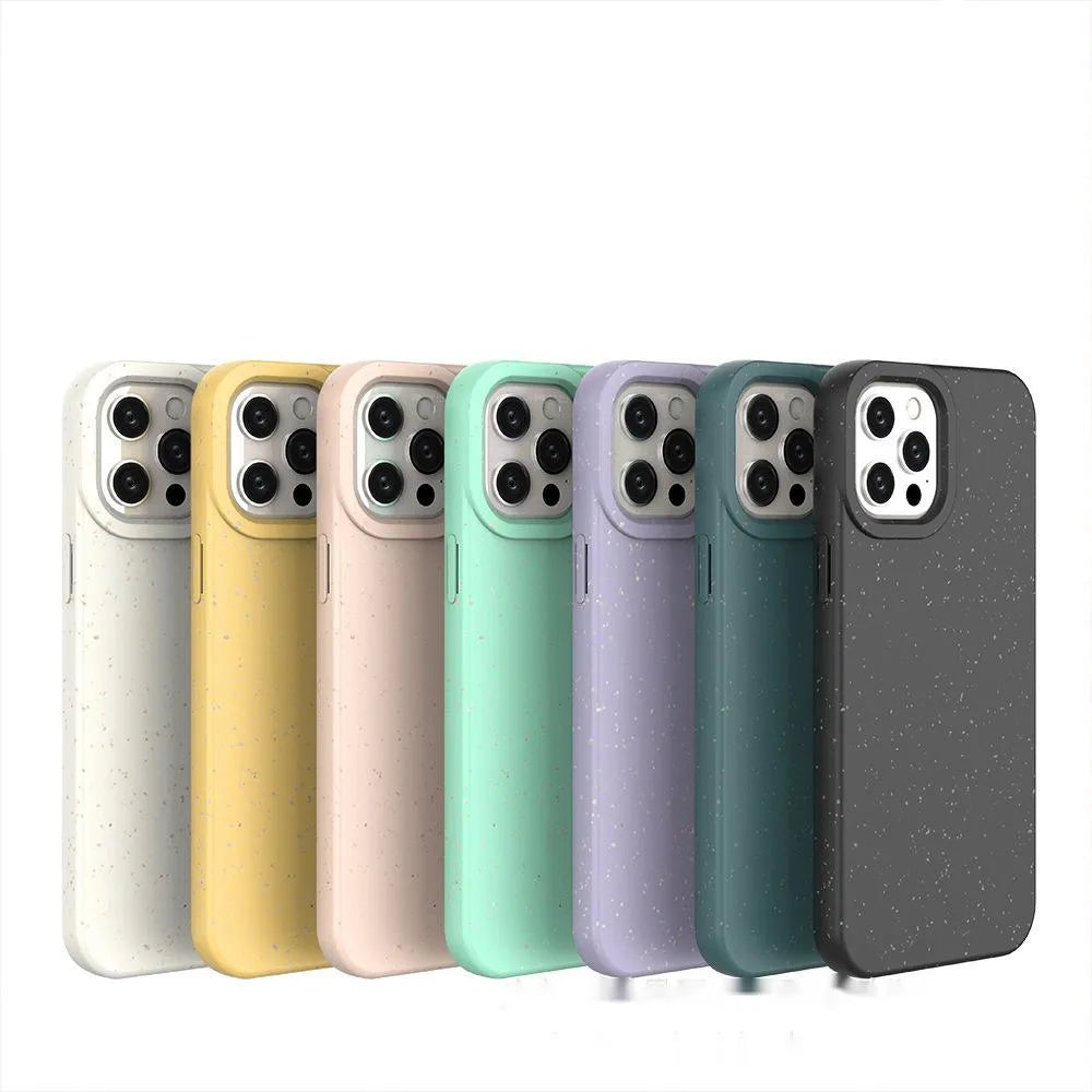 Fully degradable wheat straw PLA phone case for iPhone in black, showing slim back cover design