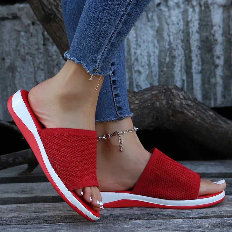 Women's flat sandal with microfiber upper in multiple colours available for indoor and outdoor wear