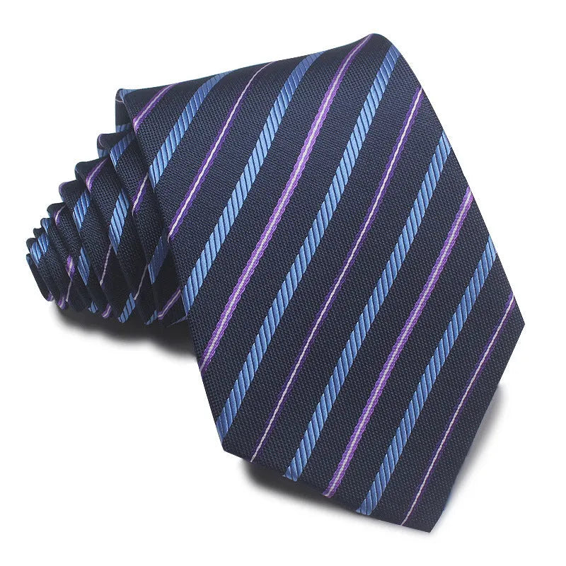 8cm wide red black and blue striped polyester jacquard business tie for men