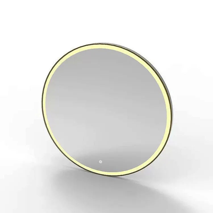 Round black frame aluminium LED bathroom mirror with wall mounting and touch dimming control