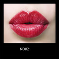 Gentle moisturising creamy lipstick in bullet form with eight colour swatches including red, cherry, plum, and rose bean paste