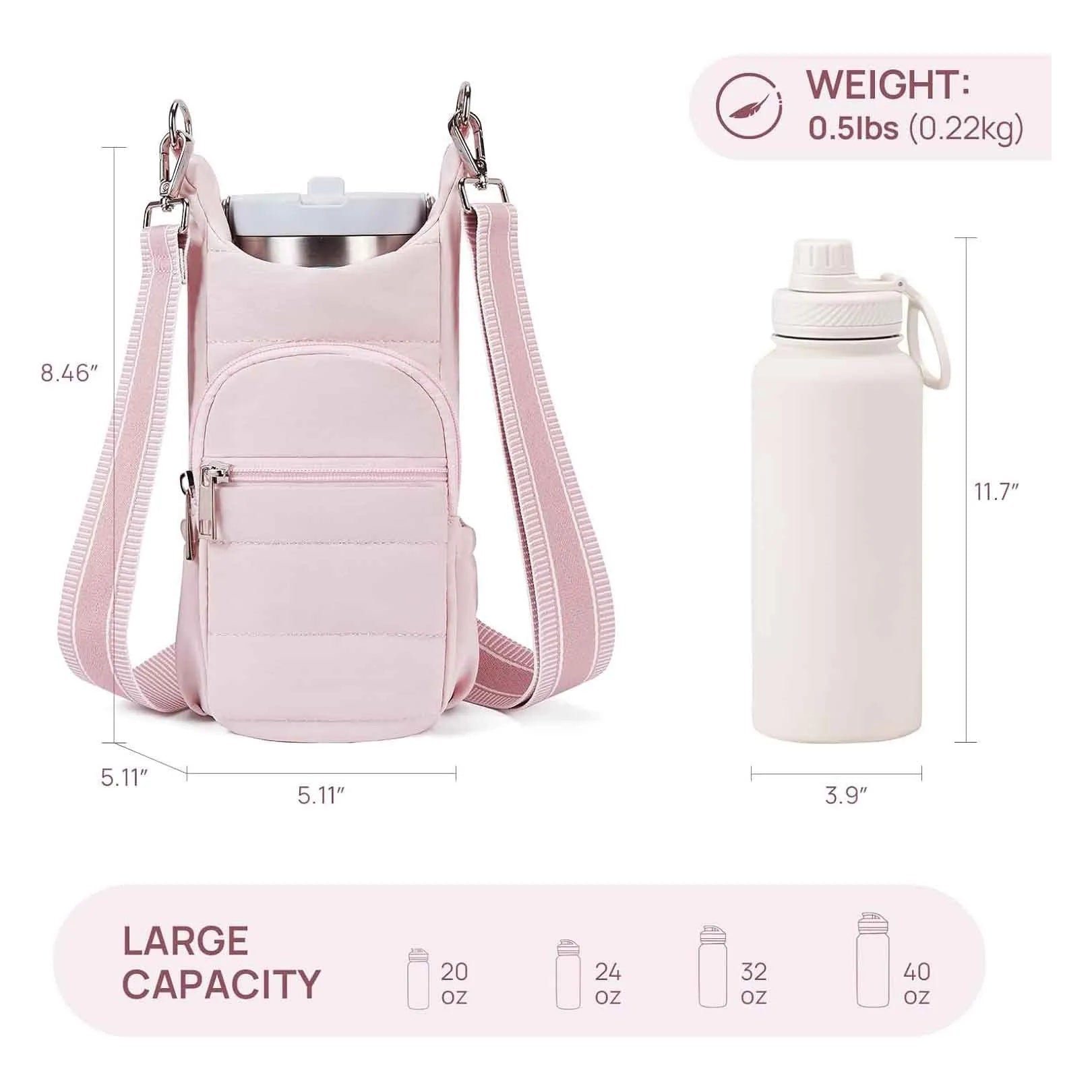 Cloth bicycle water bottle bag in black, pink and beige colours for kettle or bottle storage
