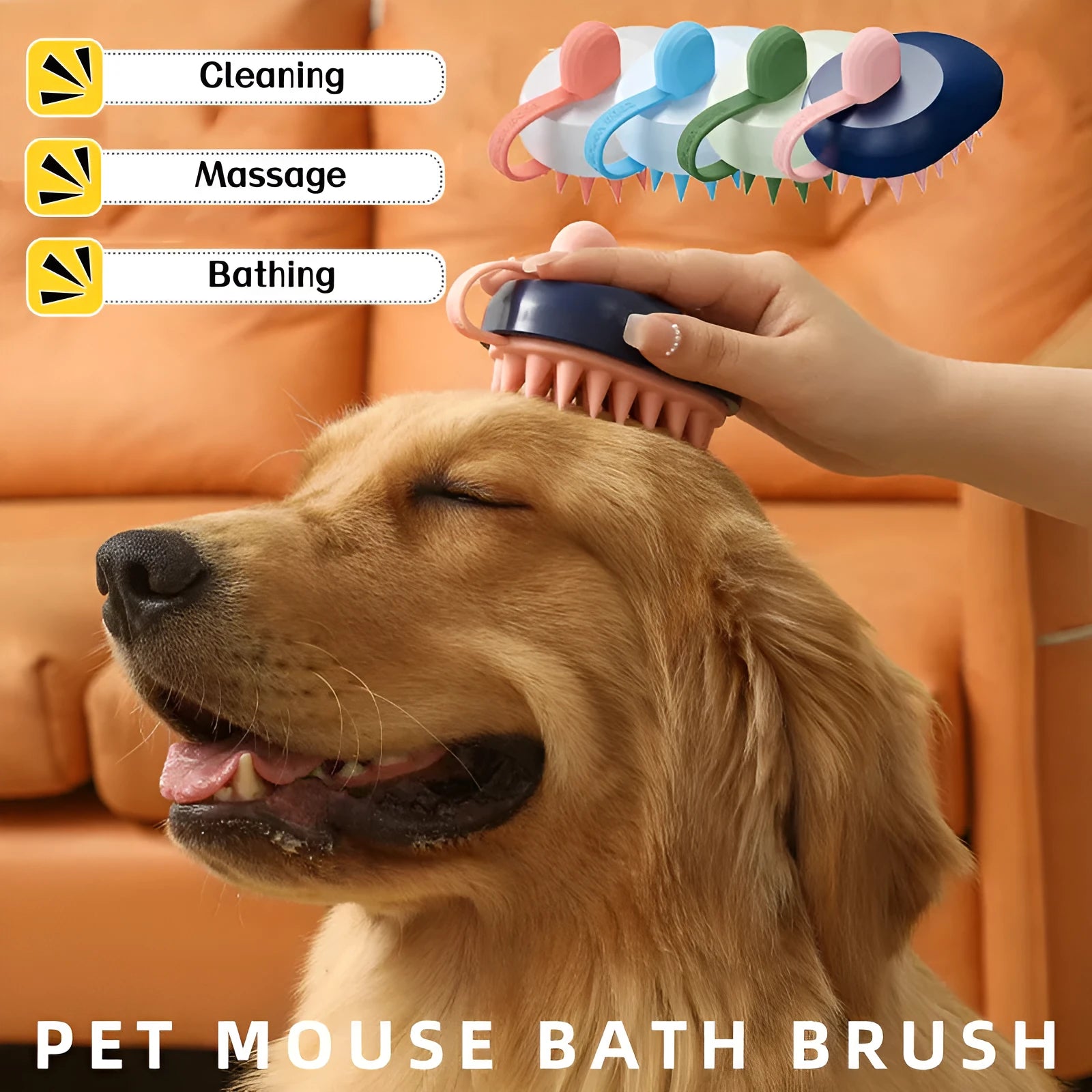 Handheld silicone pet hair remover comb with soft TPR bristles and ABS plastic handle in dark blue colour