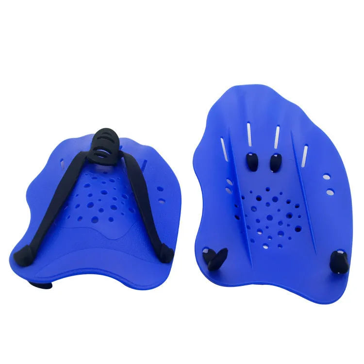 Swimming training paddles with webbed design for freestyle stroke technique in multiple colours