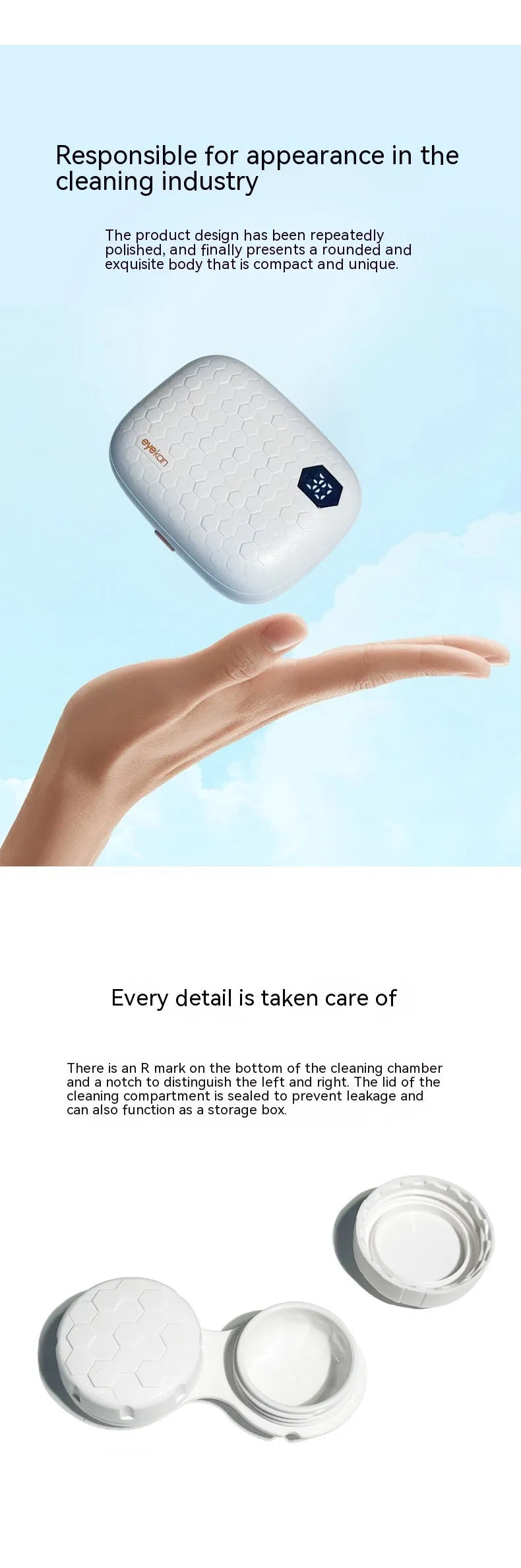 Automatic ultrasonic glasses cleaning machine in plastic housing with 85x65x30mm dimensions