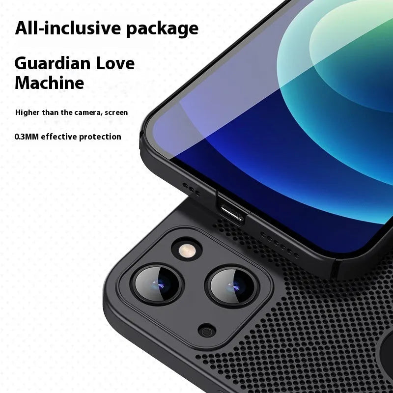 Matte solid colour heat dissipation phone case for Apple iPhone in black, PC material with full coverage