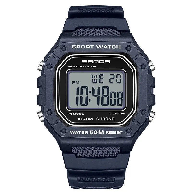 Swimming waterproof youth electronic watch with simple alarm clock in black colour option