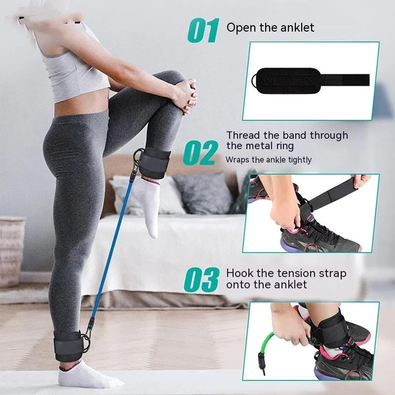 TPE resistance bands set with three tension levels and foot loops for leg exercises