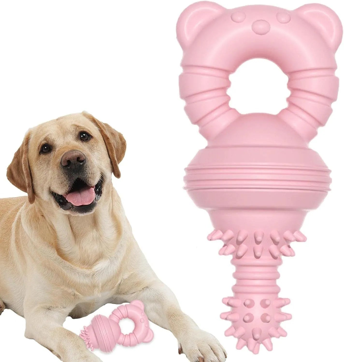 Blue rubber dog chew toy with textured surface for dental cleaning