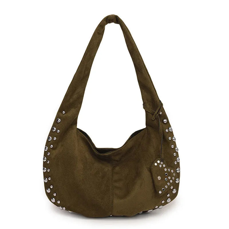 Soft plush casual tote handbag for women in retro style, shown in black, red, brown, or green.