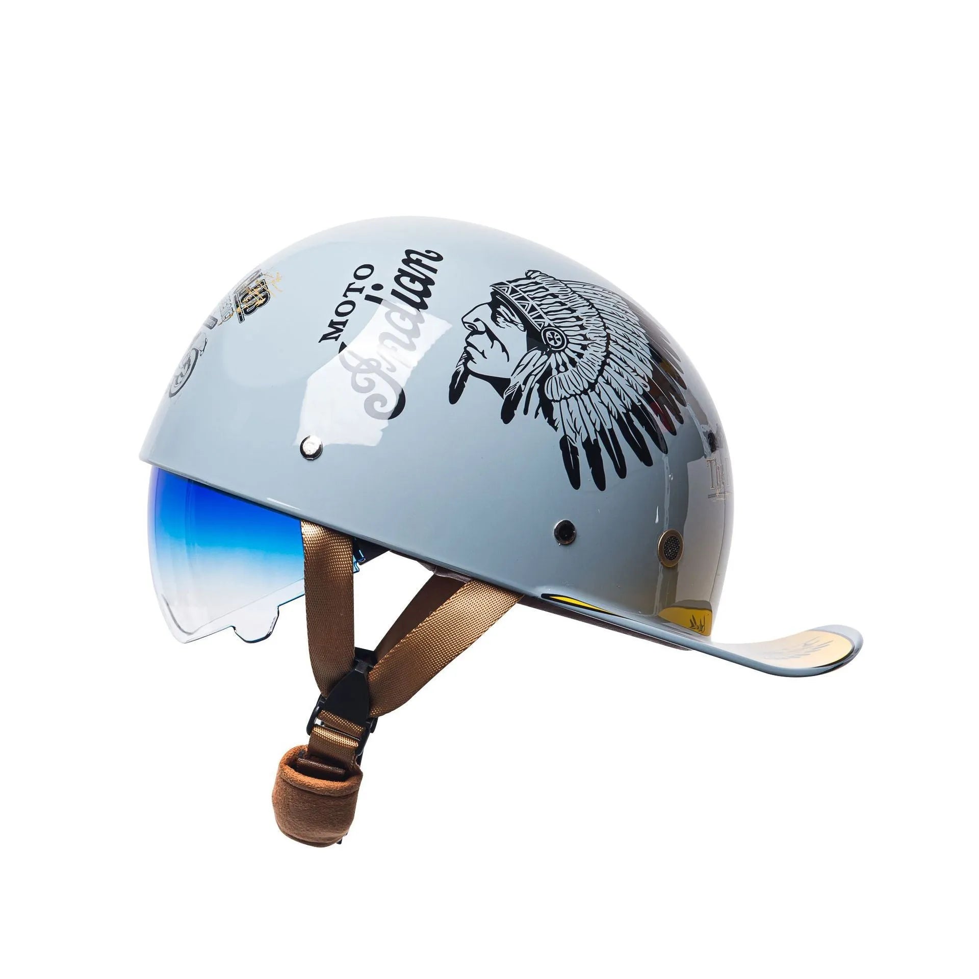 Men's retro half helmet for electric bicycles in bright black gradient blue with ABS construction