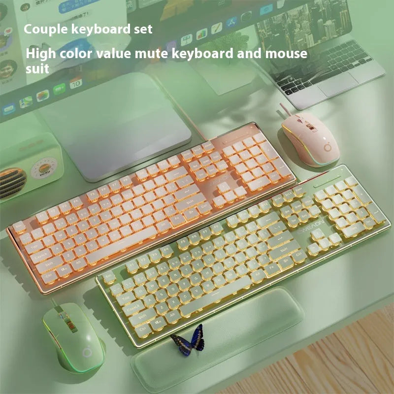 Prewalker V3 silent keyboard and mouse set in retro green colour on a desk.