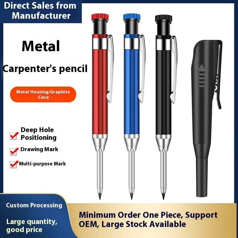 2.8mm metal long head carpenter's pencil with black refill core and single head design for deep hole marking