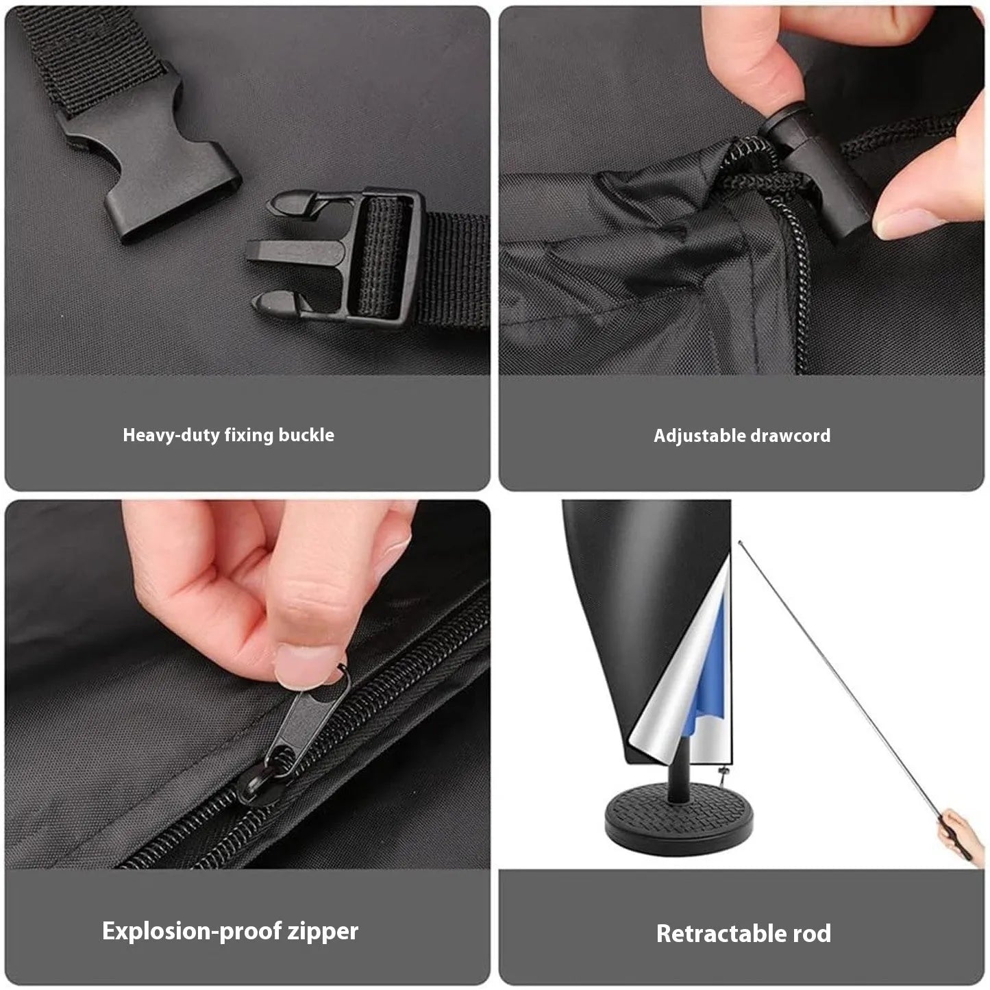 Waterproof oxford cloth cover for an outdoor offset banana umbrella in grey.