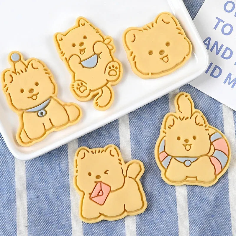 Plastic puppy biscuit mould with 3D cartoon designs for baking shaped treats