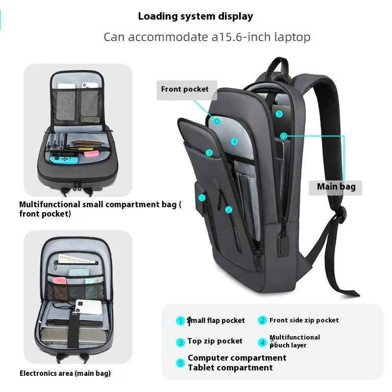 Lightweight Oxford cloth men's backpack in a solid colour with visible sewing lines.