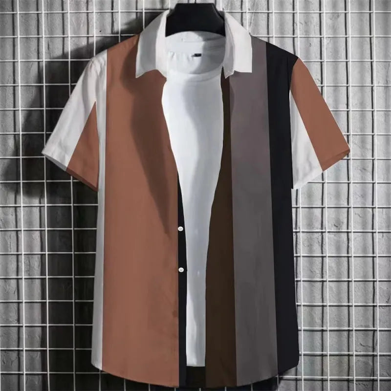 Men's striped linen T-shirt with 3D printed design in multiple colour options