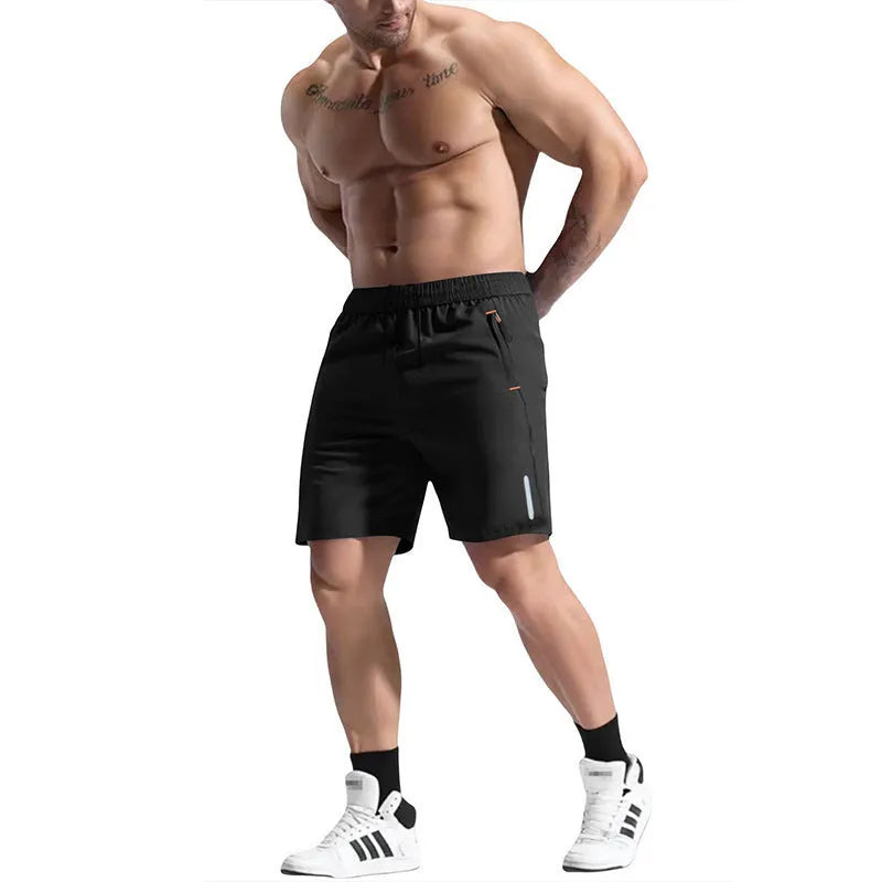 Men's elastic waist shorts in army green made from bamboo and polyester blend fabric for sports.