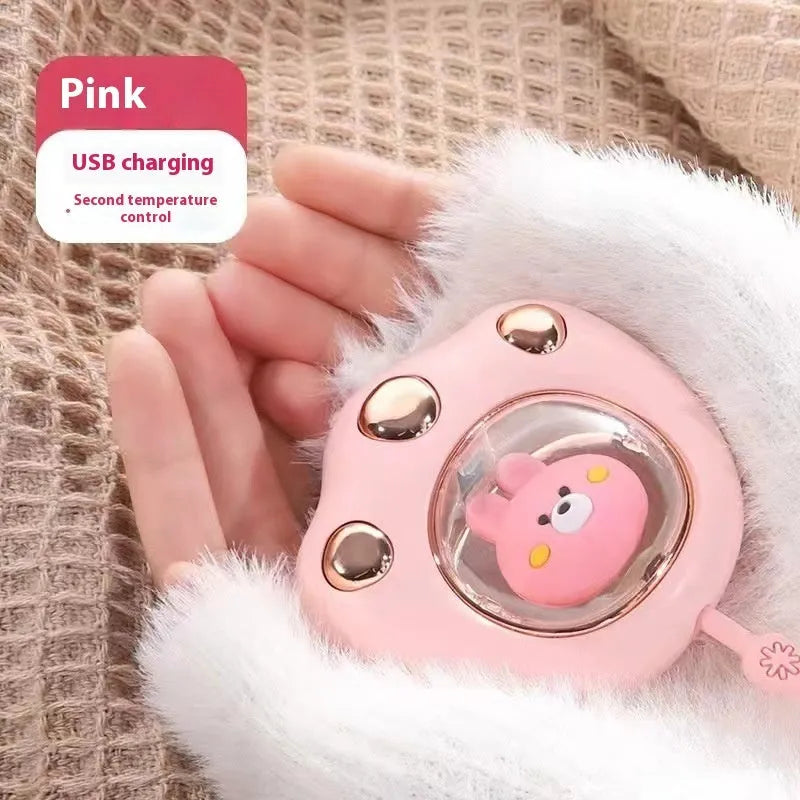 USB digital display hand warmer power bank in pink colour showing aluminium heat dissipation design.