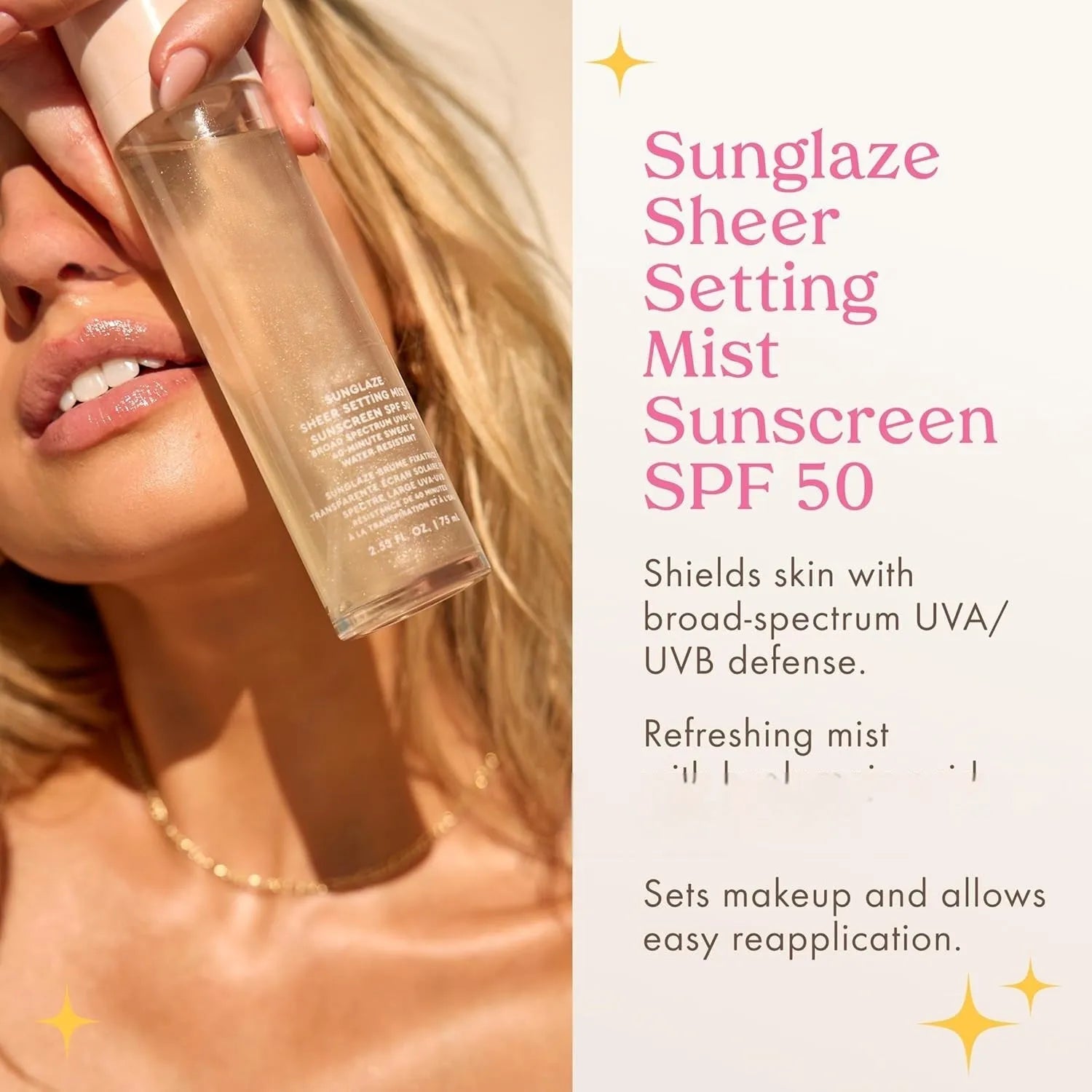 75ml facial toner spray bottle with hydrating and nourishing formula in refreshing light texture