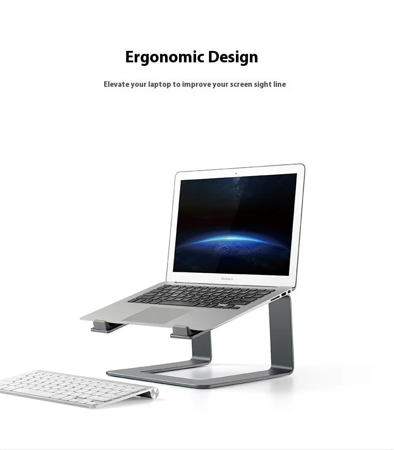 Black aluminium alloy laptop stand measuring 29.9 x 25.8 x 18.5 cm for 13-17 inch notebooks