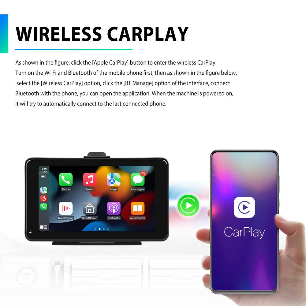 7-inch HD wired car dashboard screen player with universal mounting brackets and cigarette lighter power plug