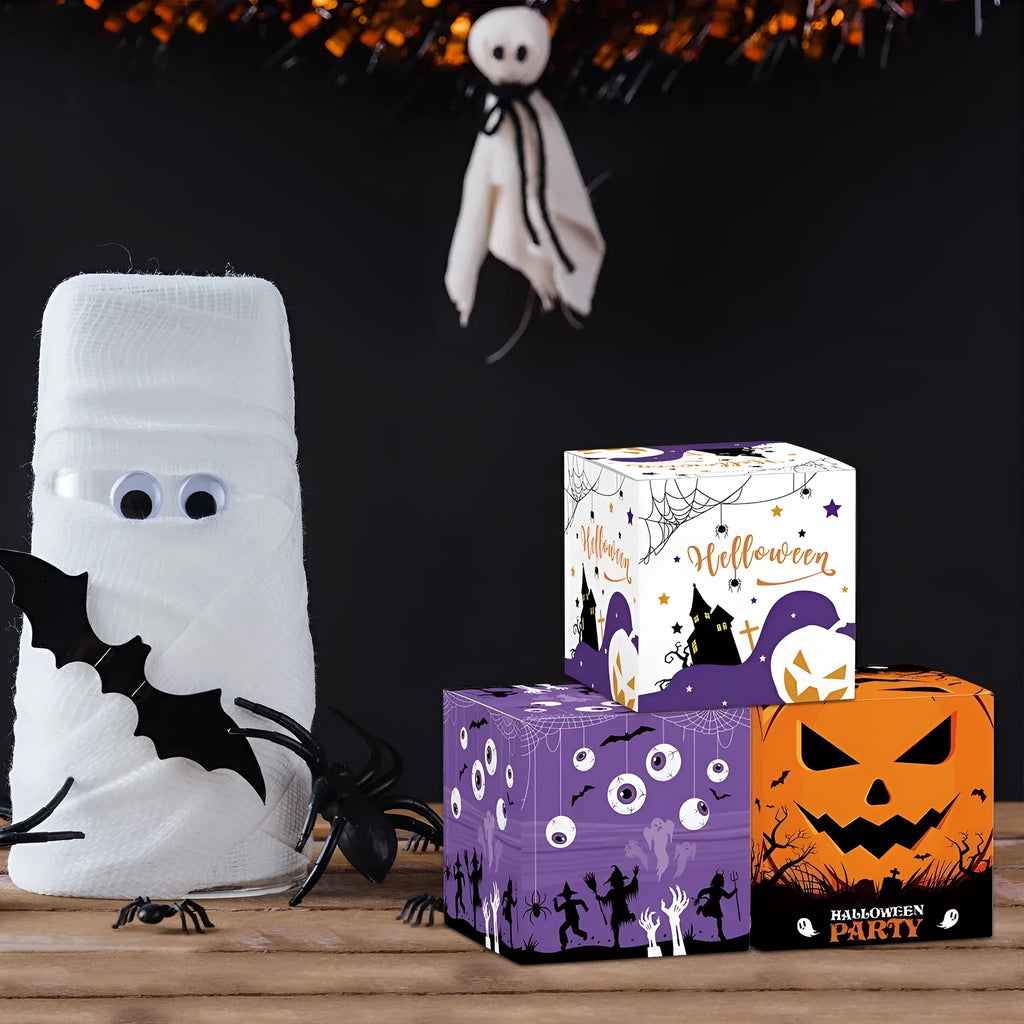 Three-dimensional Halloween paper box set for candy snack packaging with European and American style design