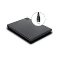 Ultra-thin black portable power bank with built-in cable, 2600mAh to 5000mAh, stainless steel PC TPE shell