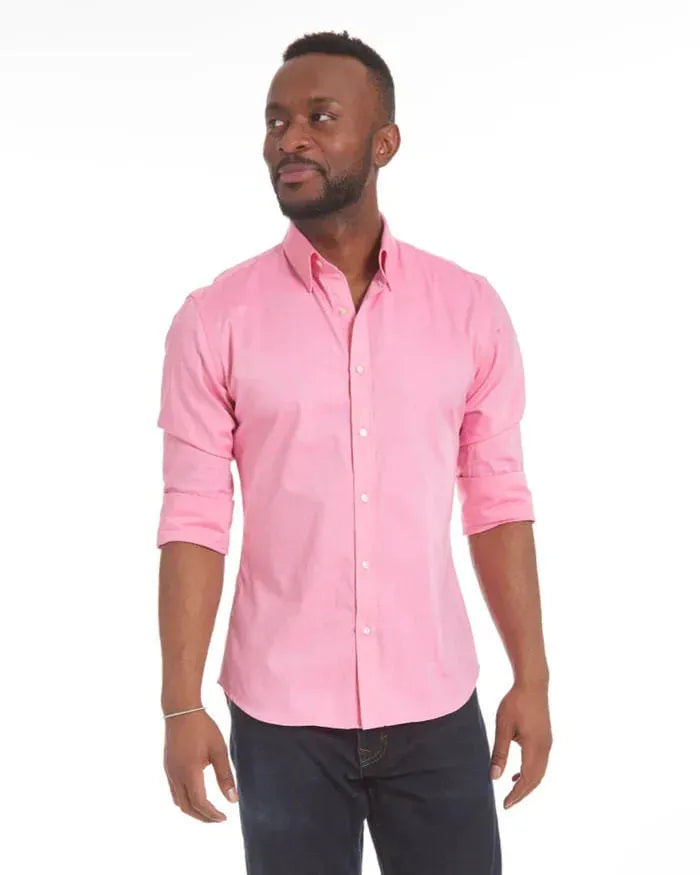 Men's long sleeve zipper shirt with button lapel, solid colour, slim fit cotton blend top
