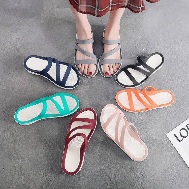 Solid colour women's casual sandals with a breathable design on a summer background.