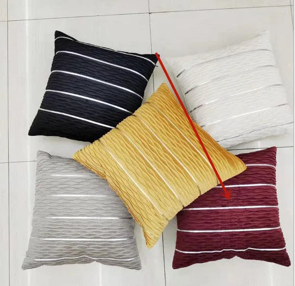Striped plush velvet pillow cover for sofa in various colours on a 45x45 cm cushion.