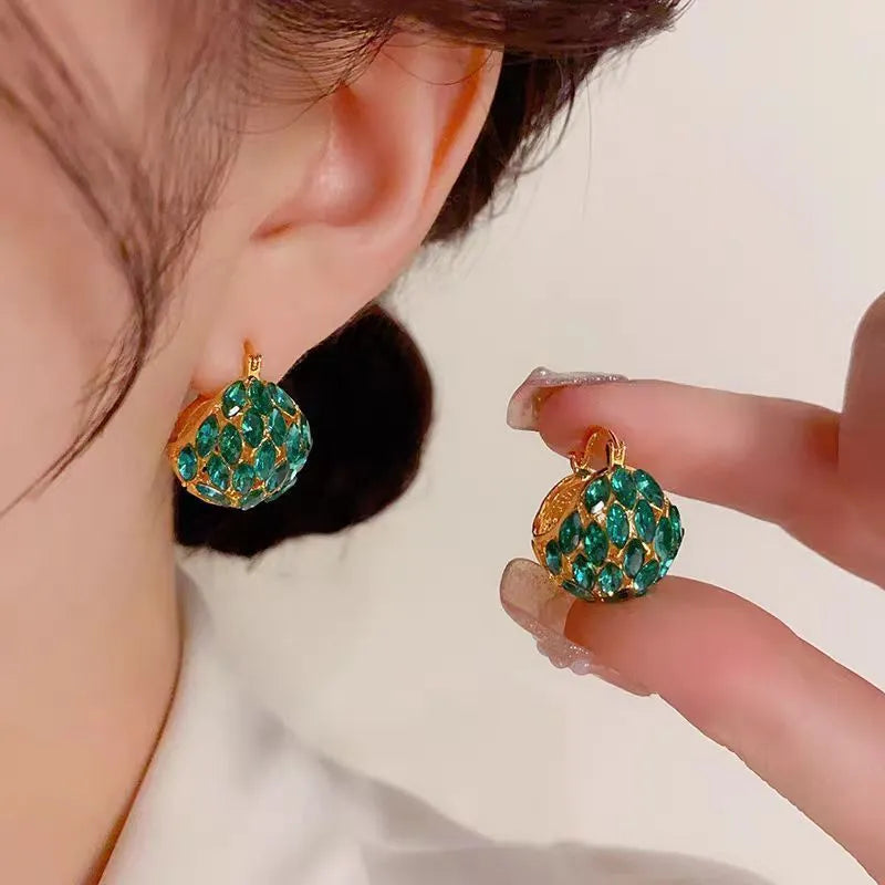 Green light luxury zircon cabas earrings with alloy geometric drop shape and round element