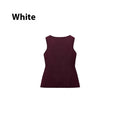Women's dark red slim-fit sleeveless sweater vest with gold buttons and a 3D pattern on the fabric.