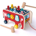 Montessori wooden pounding bench with red hammer and cute hamster toy for toddlers