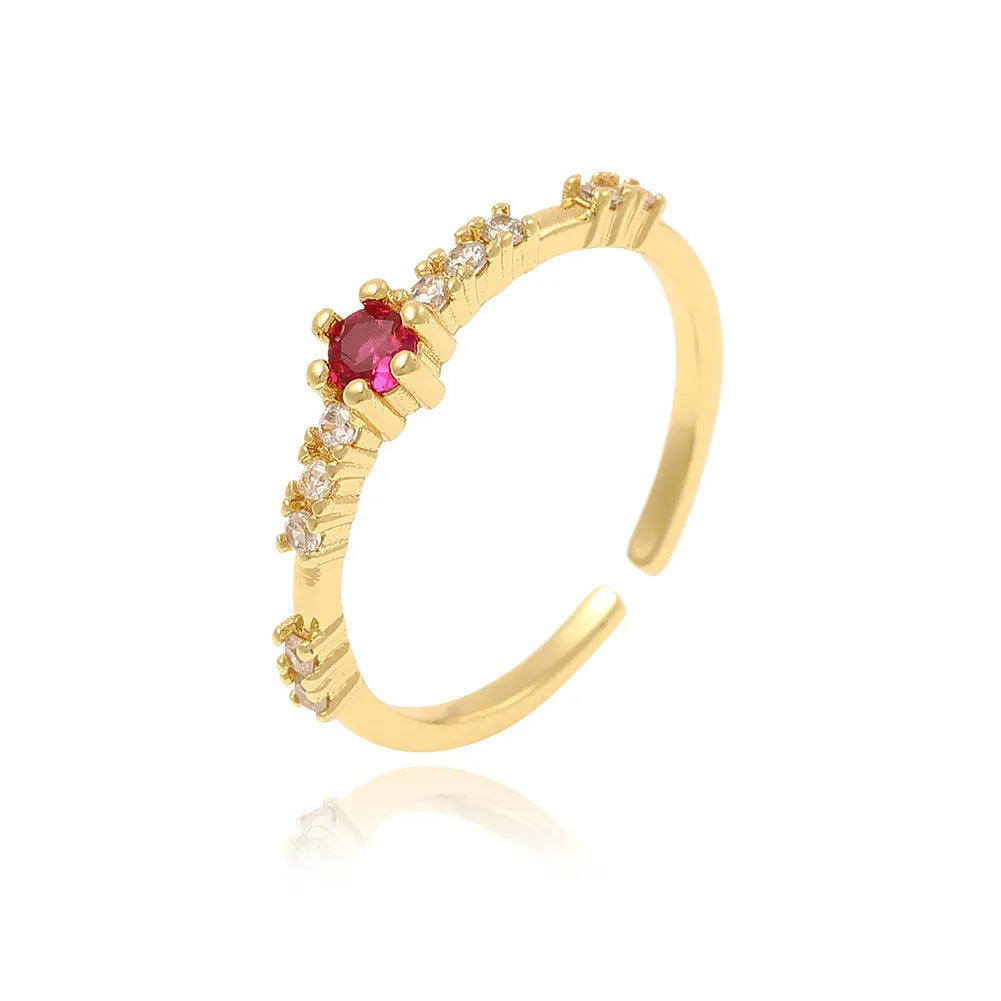 Women's copper micro-inlaid petal ring with adjustable opening in rose pink and green colours