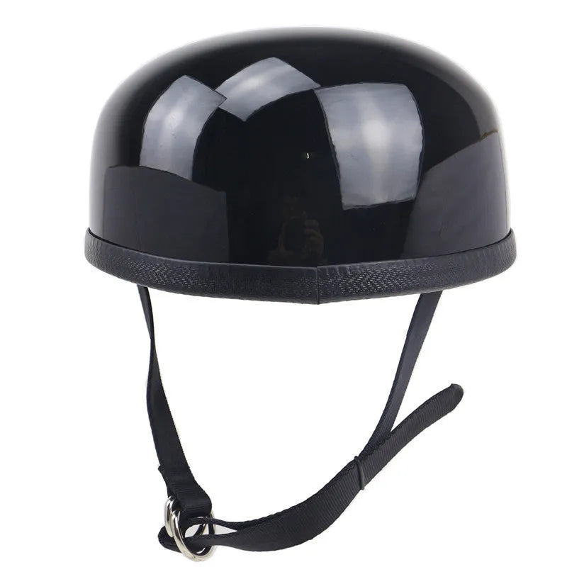 Japanese Beret lightweight retro half motorcycle helmet fibreglass bright black side view