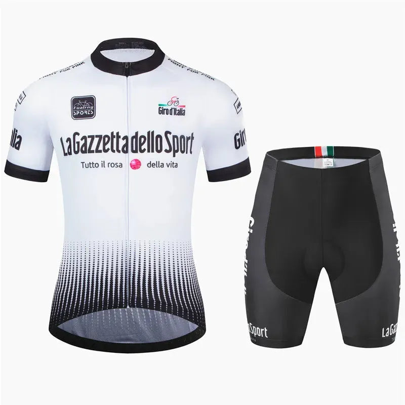 Neutral fit short sleeve cycling suit in polyester fabric for summer sports.