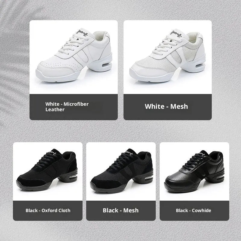 Modern women white dancing shoes with breathable mesh upper and lightweight polyurethane sole