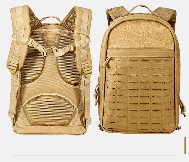 Outdoor hiking backpack in camouflage 600D polyester with 36-55L capacity and ergonomic shoulder strap