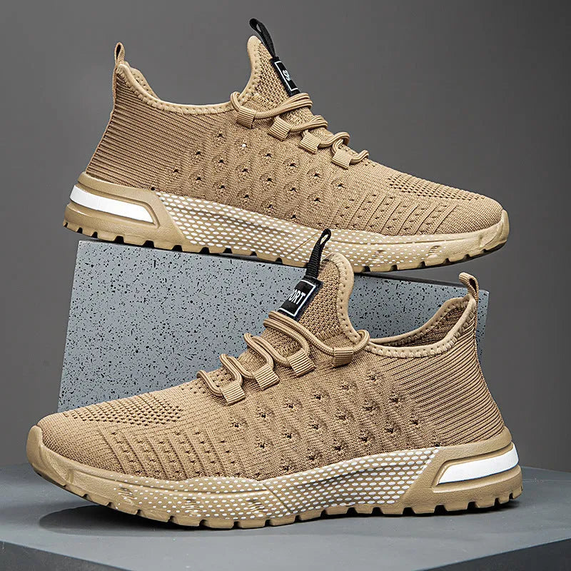 Men's lightweight mesh casual shoes in army green colour, size 42 displayed on white background