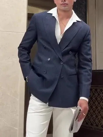 Men's striped double breasted blazer jacket in regular fit with classic design
