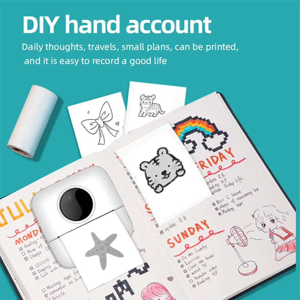 Mini pocket thermal printer for students with USB charging and paper roll