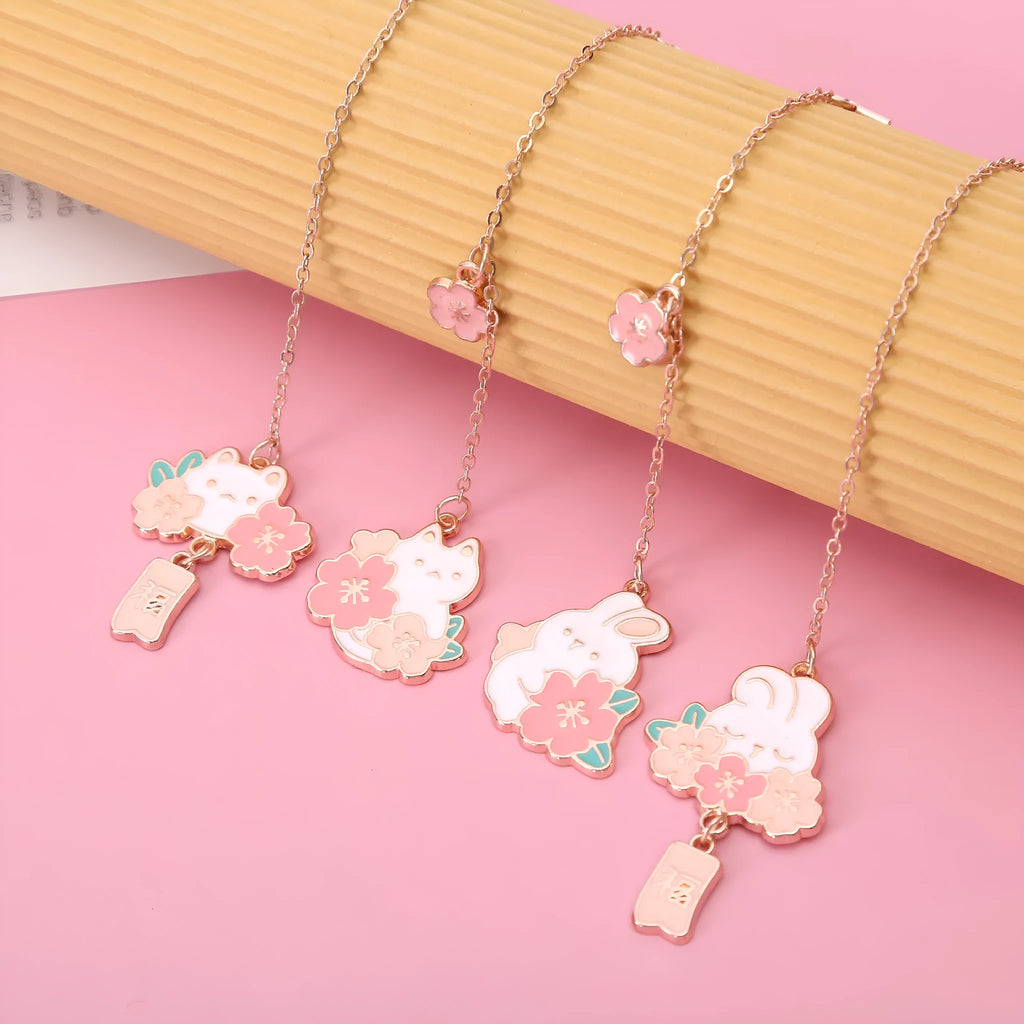 Metal cartoon pendant bookmark with book holder in sakura cat design