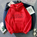Loose printed hoodie sweater for couples in black, white, red, blue, pink, purple, green, apricot, and grey