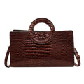 Retro woman's handbag in PU with crocodile pattern – horizontal square shape in beige