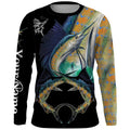 Men's fish printed long sleeve pullover top in milk silk fabric with round neck