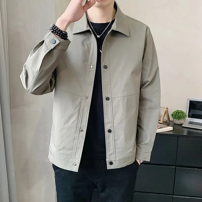 Men's lightweight single-layer jacket in Korean style, shown in a neutral colour with long sleeves.